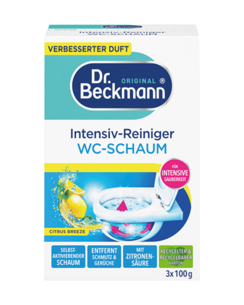 Dr. Beckmann Aktivkohle WC Schaum Zitrus Duft, 3 mal 100 g, 300 Gramm Packung